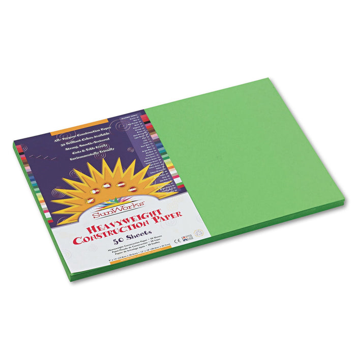 Prang SunWorks Construction Paper, 50 lb Text Weight, 12 x 18, Bright Green, 50/Pack
