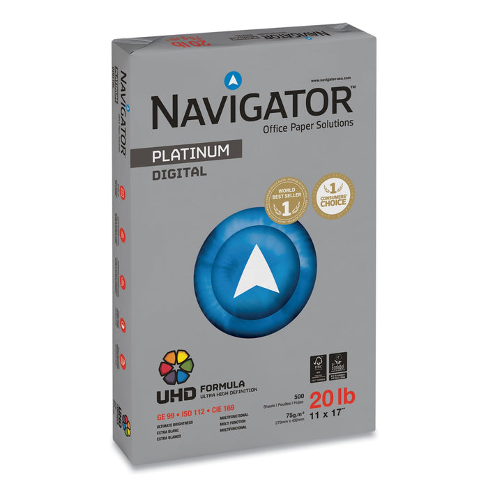 Navigator Platinum Paper, 99 Bright, 20 lb Bond Weight, 11 x 17, White, 500 Sheets/Ream, 5 Reams/Carton