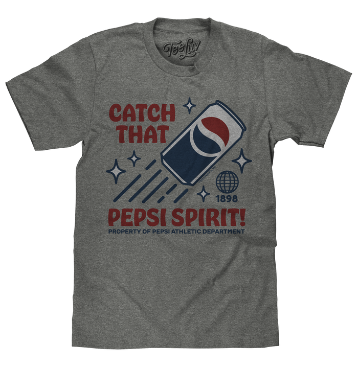 Retro Catch That Pepsi Spirit Soda Logo T-Shirt - Graphite Heather by Tee Luv