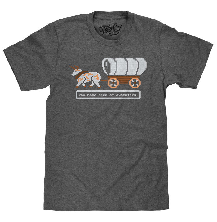 The Oregon Trail You Have Died of Dysentery Video Game Quote T-Shirt - Heather Graphite by Tee Luv