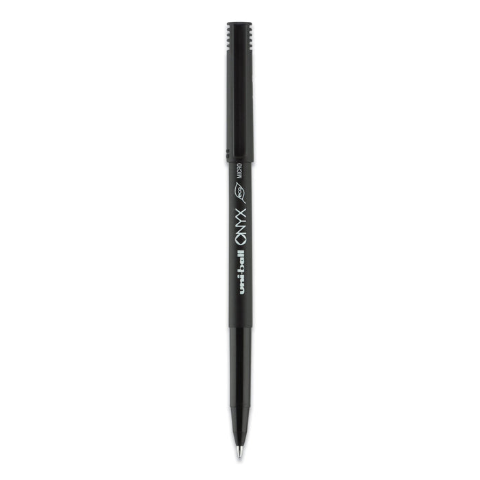uniball ONYX Roller Ball Pen, Stick, Micro 0.5 mm, Black Ink, Black Matte Barrel, Dozen