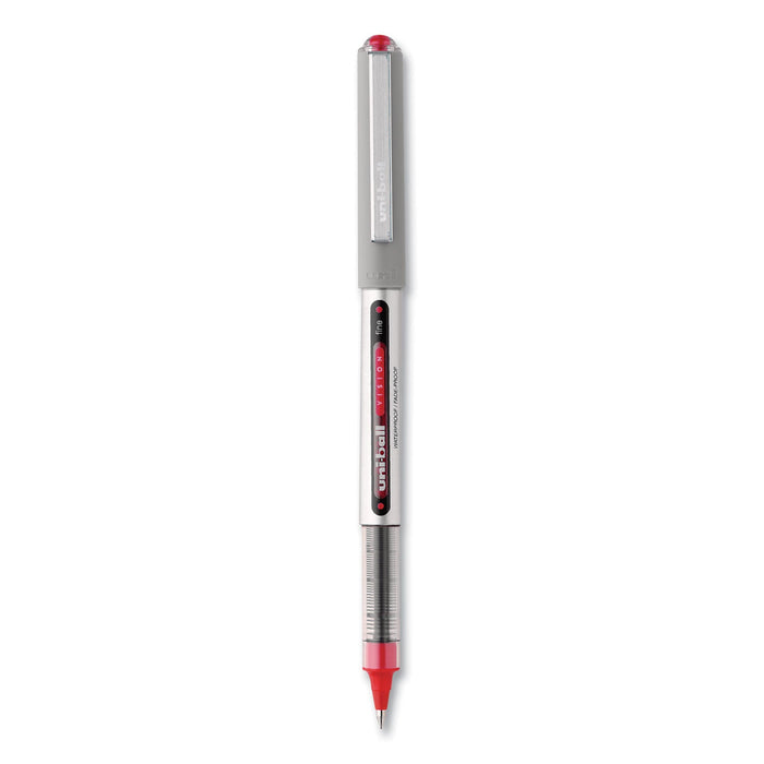 uniball VISION Roller Ball Pen, Stick, Fine 0.7 mm, Red Ink, Gray/Red Barrel, Dozen