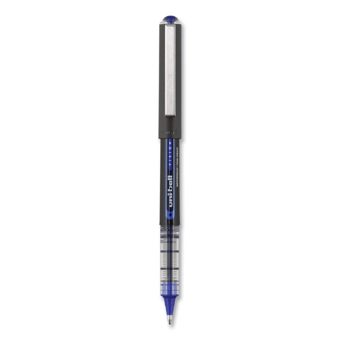 uniball VISION Roller Ball Pen, Stick, Bold 1 mm, Blue Ink, Black/Blue Barrel, Dozen