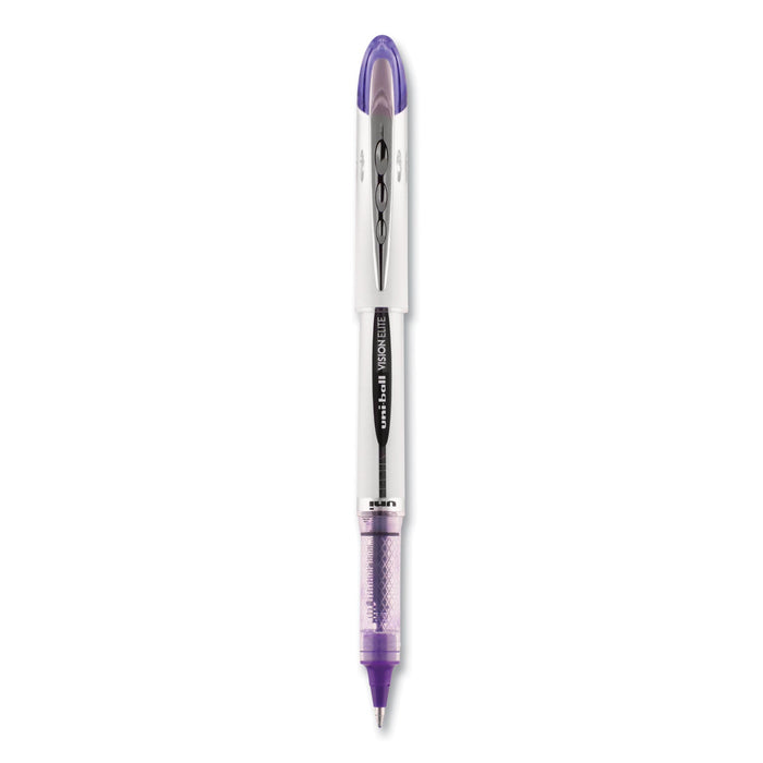 uniball VISION ELITE Roller Ball Pen, Stick, Bold 0.8 mm, Purple Ink, White/Purple Barrel