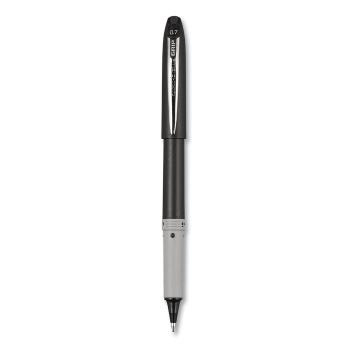 uniball Grip Roller Ball Pen, Stick, Fine 0.7 mm, Black Ink, Black Barrel, Dozen