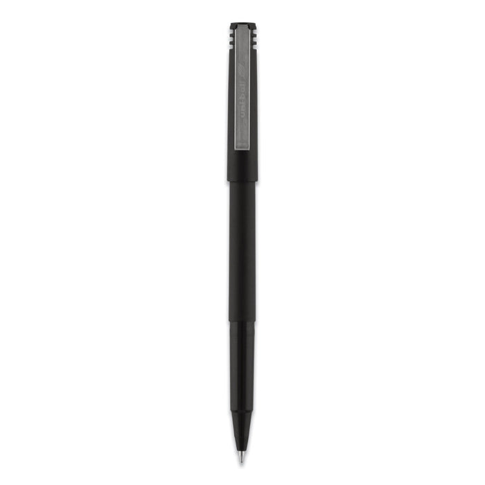 uniball Roller Ball Pen, Stick, Fine 0.7 mm, Black Ink, Black Matte Barrel, Dozen
