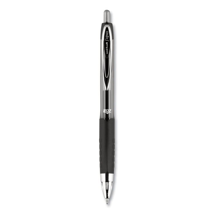 uniball Signo 207 Gel Pen, Retractable, Medium 0.7 mm, Black Ink, Smoke/Black Barrel, Dozen