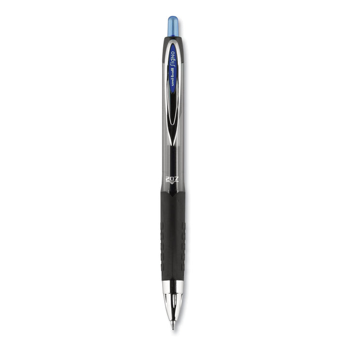 uniball Signo 207 Gel Pen, Retractable, Medium 0.7 mm, Blue Ink, Black Barrel, 36/Box