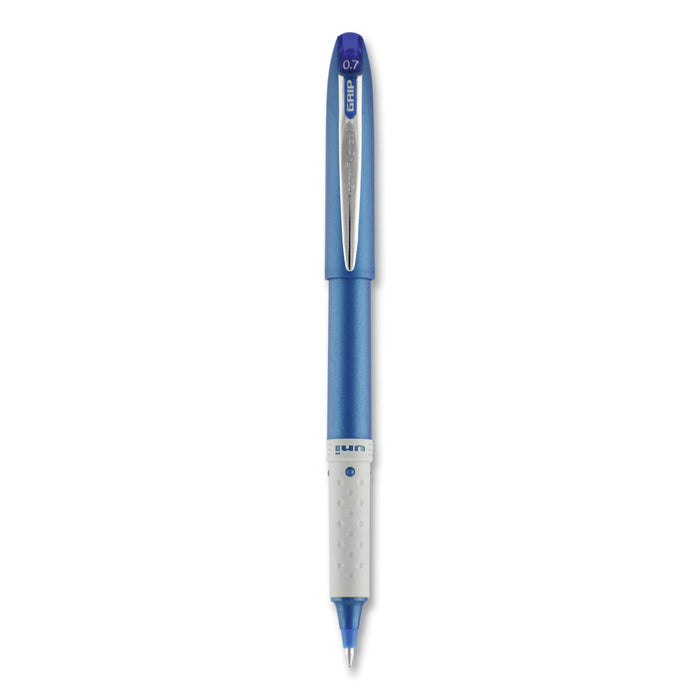 uniball Grip Roller Ball Pen, Stick, Fine 0.7 mm, Blue Ink, Blue Barrel, Dozen
