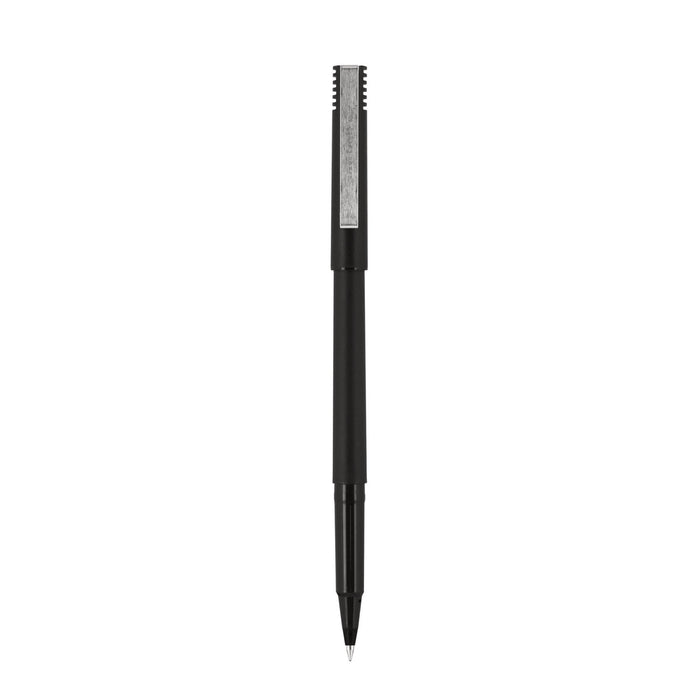 uniball Roller Ball Pen, Stick, Micro 0.5 mm, Black Ink, Black Matte Barrel, Dozen