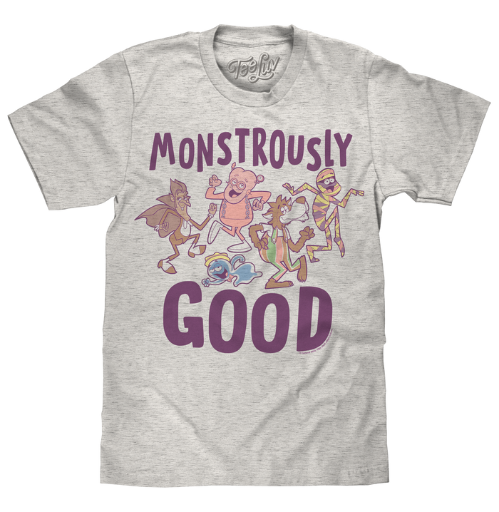 Monstrously Good General Mills Cereal Monster Cartoon Mascots T-Shirt - Heather Oatmeal by Tee Luv