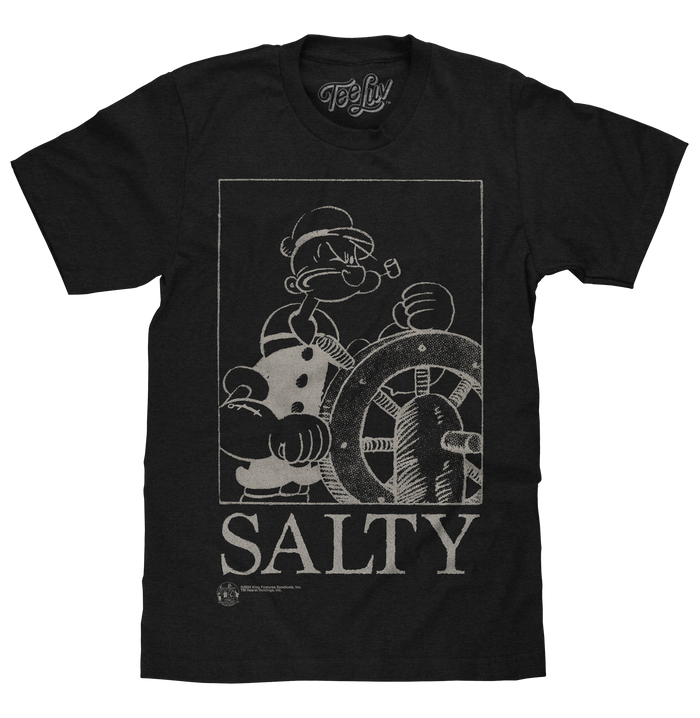 Popeye The Sailor Man Salty T-Shirt - Black by Tee Luv
