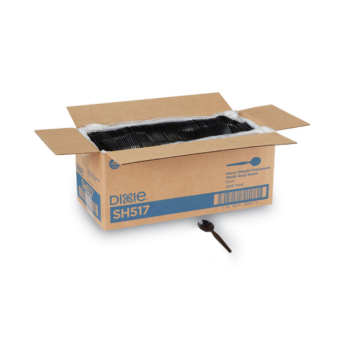 Dixie Plastic Cutlery, Heavyweight Soup Spoons, 5 3/4", Black, 1,000/Carton