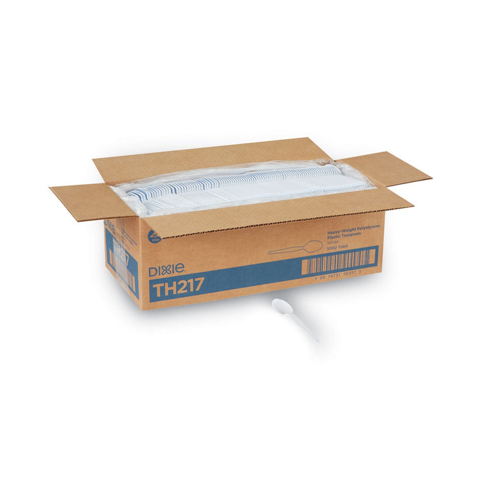 Dixie Plastic Cutlery, Heavyweight Teaspoons, White, 1,000/Carton