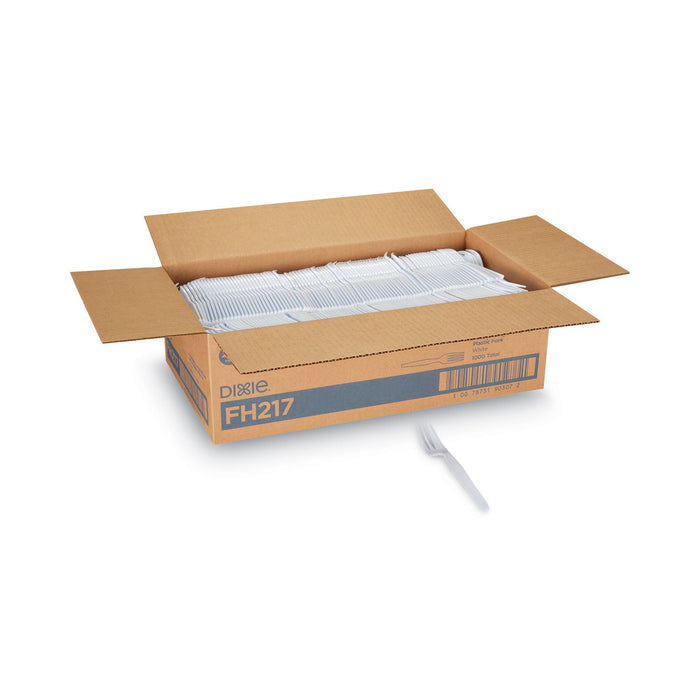 Dixie Plastic Cutlery, Heavyweight Forks, White, 1,000/Carton