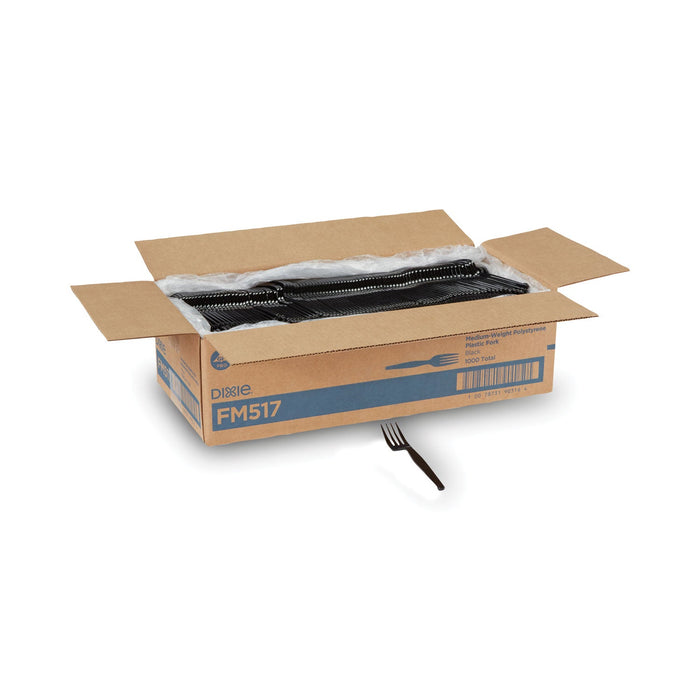Dixie Plastic Cutlery, Heavy Mediumweight Forks, Black, 1,000/Carton