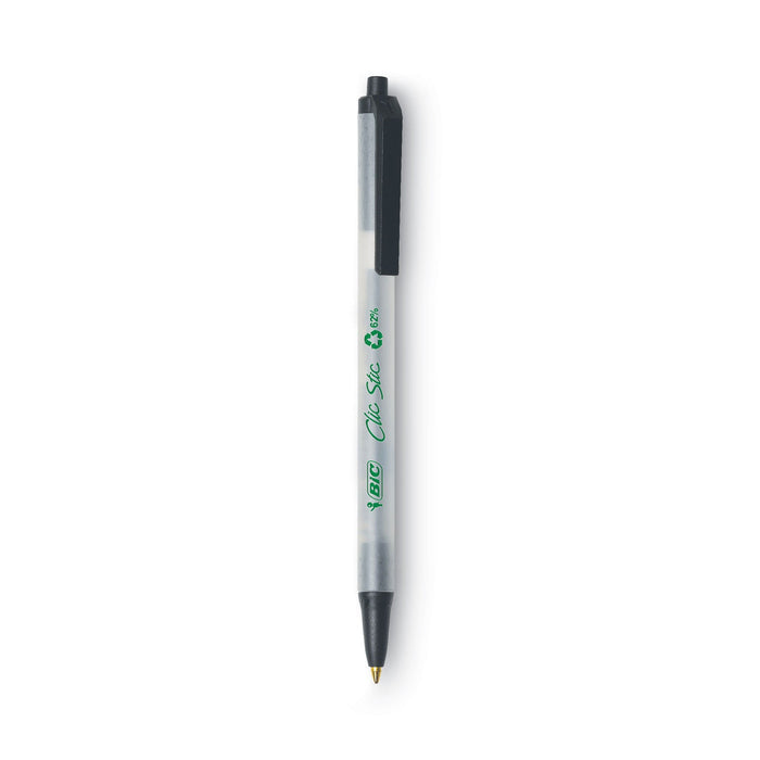 BIC Ecolutions Clic Stic Ballpoint Pen, Retractable, Medium 1 mm, Black Ink, Clear Barrel, Dozen