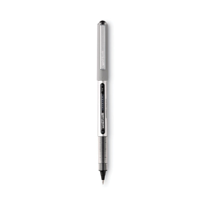 uniball VISION Roller Ball Pen, Stick, Fine 0.7 mm, Black Ink, Silver Barrel, 36/Pack