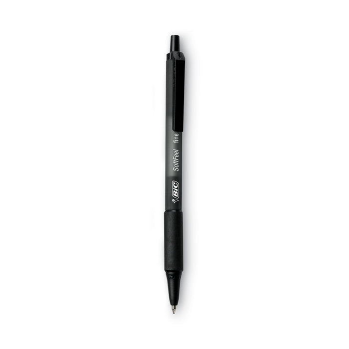 BIC Soft Feel Ballpoint Pen, Retractable, Fine 0.8 mm, Black Ink, Black Barrel, Dozen