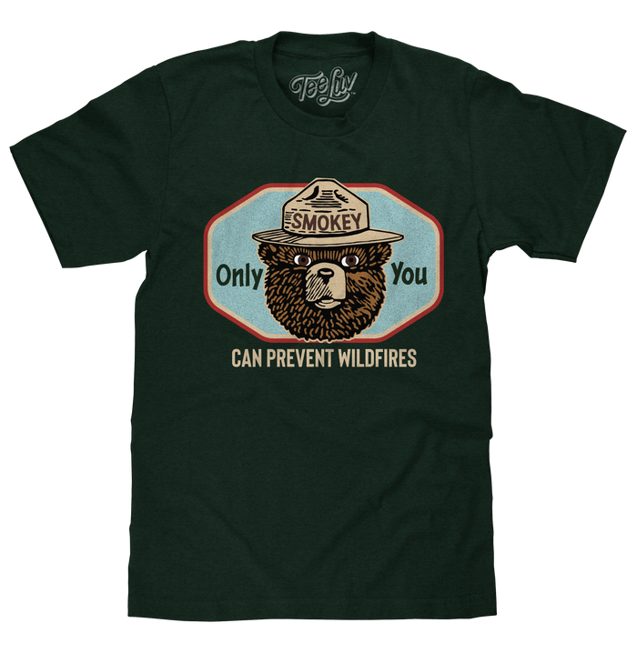Smokey Bear Only You Can Prevent Wildfires T-Shirt - Forest Green by Tee Luv