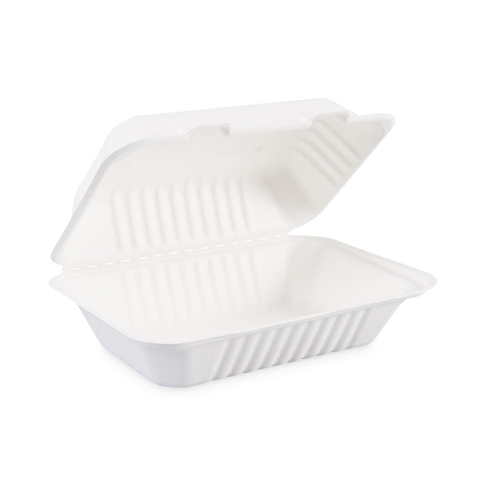 Boardwalk Bagasse Food Containers, Hinged-Lid, 1-Compartment 9 x 6 x 3.19, White, Sugarcane, 125/Sleeve, 2 Sleeves/Carton