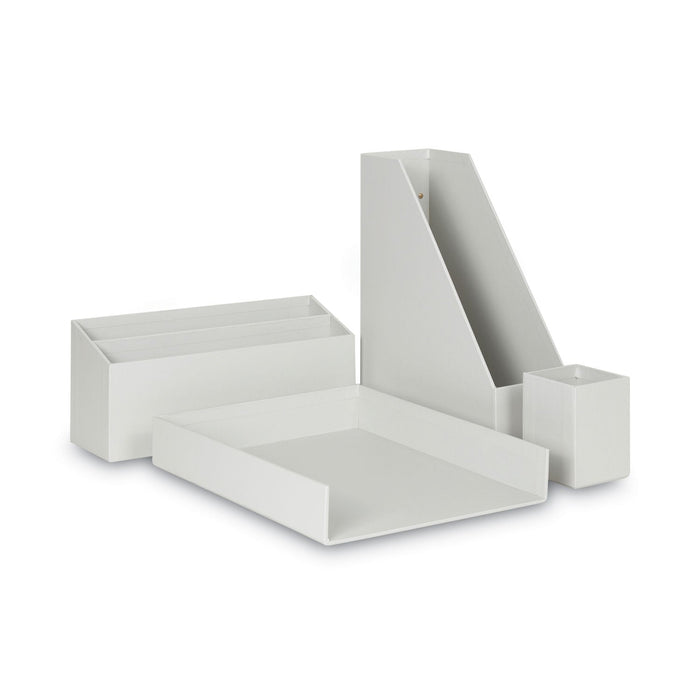U Brands Four-Piece Desk Organization Kit, Magazine Holder/Paper Tray/Pencil Cup/Storage Bin, Chipboard, Gray
