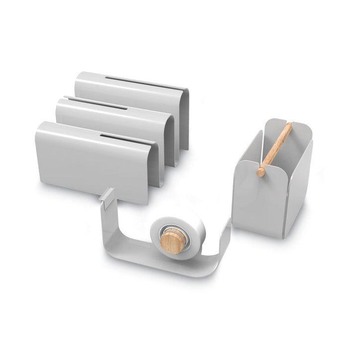 U Brands Arc Desktop Organization Kit, Letter Sorter/Tape Dispenser/Utility Cup, Metal, Gray