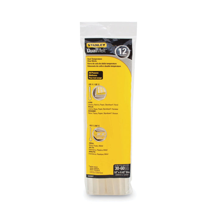 Stanley Bostitch Dual Temperature 10" Glue Sticks, 0.45" x 10", Dries Clear, 12/Pack