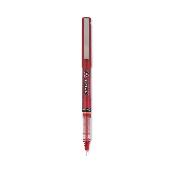 Pilot Precise V7 Roller Ball Pen, Stick, Fine 0.7 mm, Red Ink, Red Barrel, Dozen