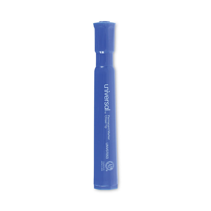 Universal Chisel Tip Permanent Marker, Broad Chisel Tip, Blue, Dozen