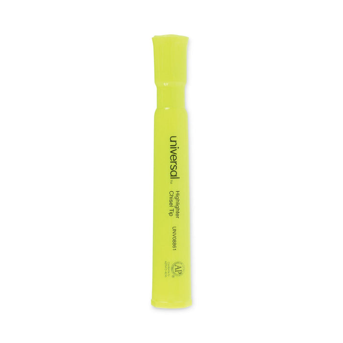 Universal Desk Highlighters, Fluorescent Yellow Ink, Chisel Tip, Yellow Barrel, Dozen