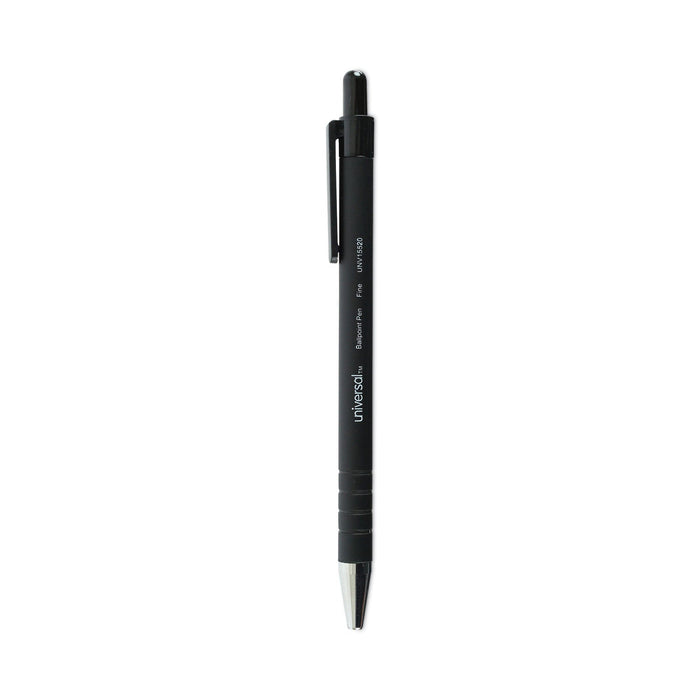 Universal Ballpoint Pen, Retractable, Fine 0.7 mm, Black Ink, Black Barrel, Dozen