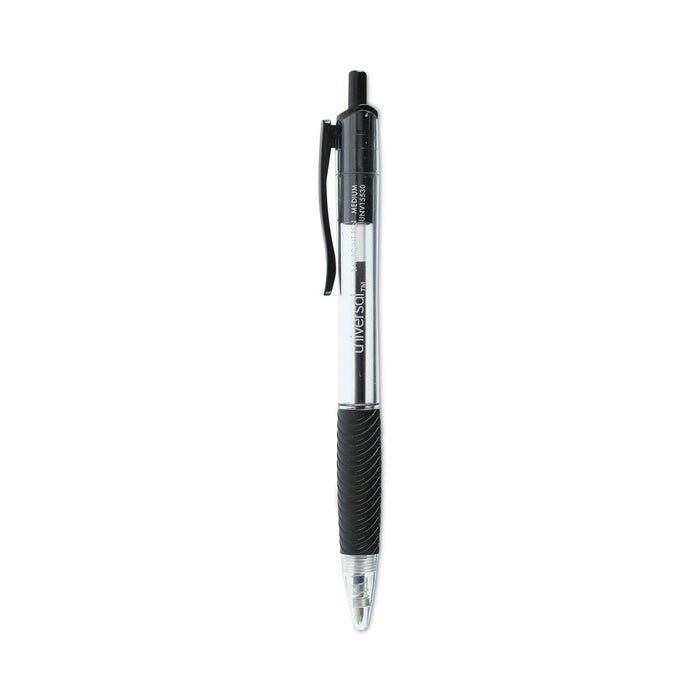 Universal Comfort Grip Ballpoint Pen, Retractable, Medium 1 mm, Black Ink, Clear Barrel, Dozen