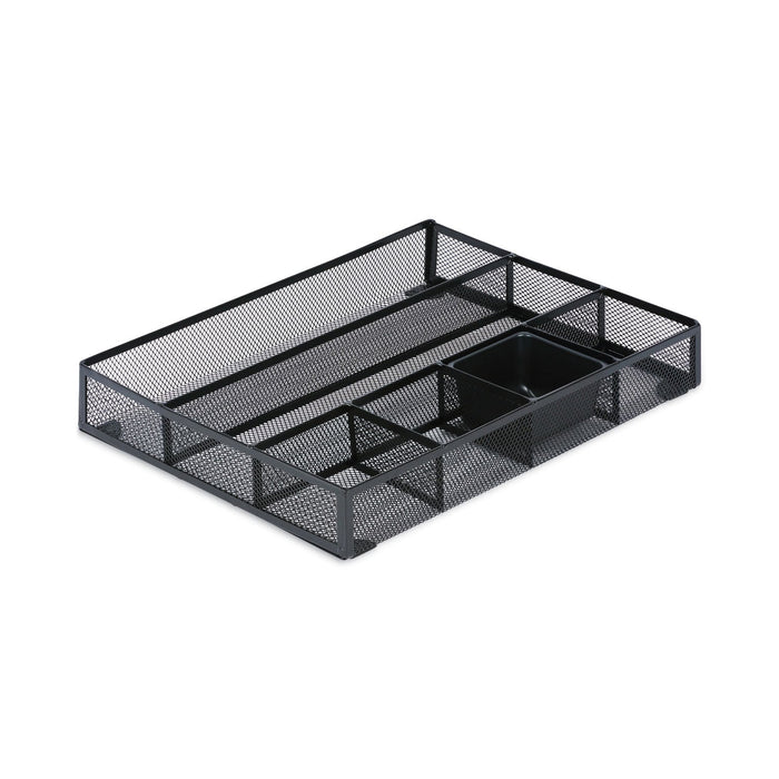 Universal Metal Mesh Drawer Organizer, Six Compartments, 15 x 11.88 x 2.5, Black