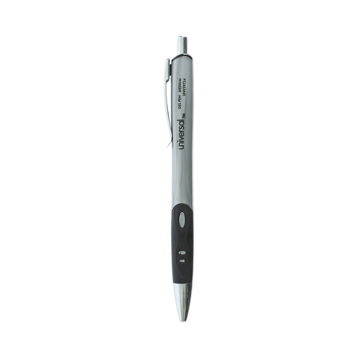 Universal Comfort Grip Gel Pen, Retractable, Medium 0.7 mm, Black Ink, Silver Barrel, 36/Pack