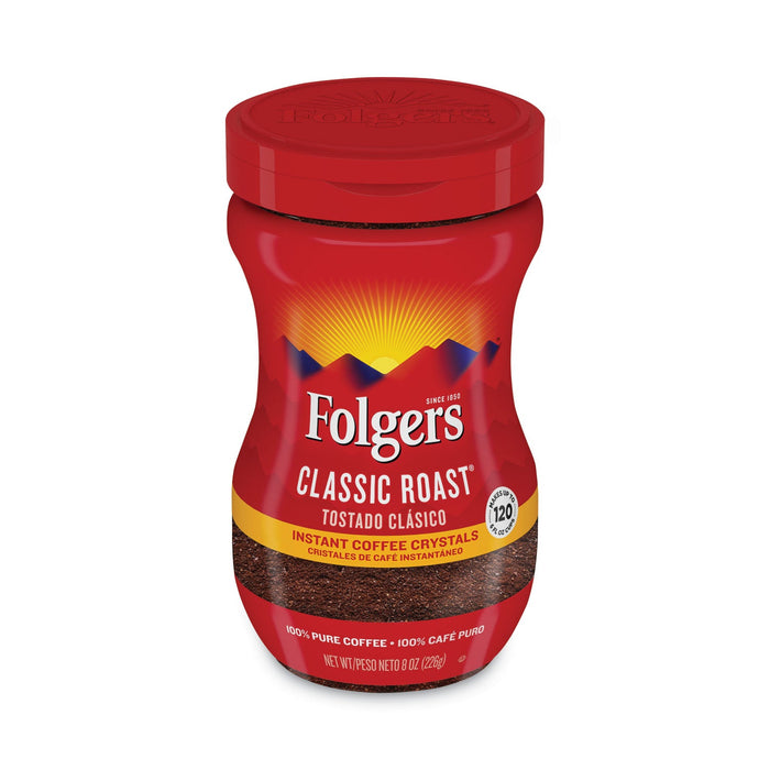 Folgers Instant Coffee Crystals, Classic Roast, 8 oz Jar, Medium