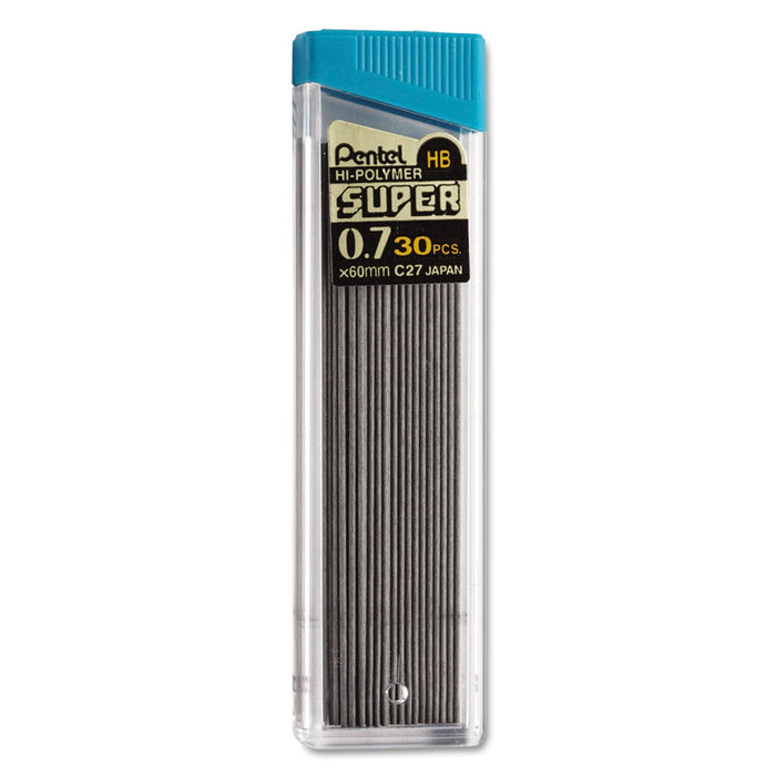 Pentel Super Hi-Polymer Lead Refills, 0.7 mm, HB, Black, 30/Tube