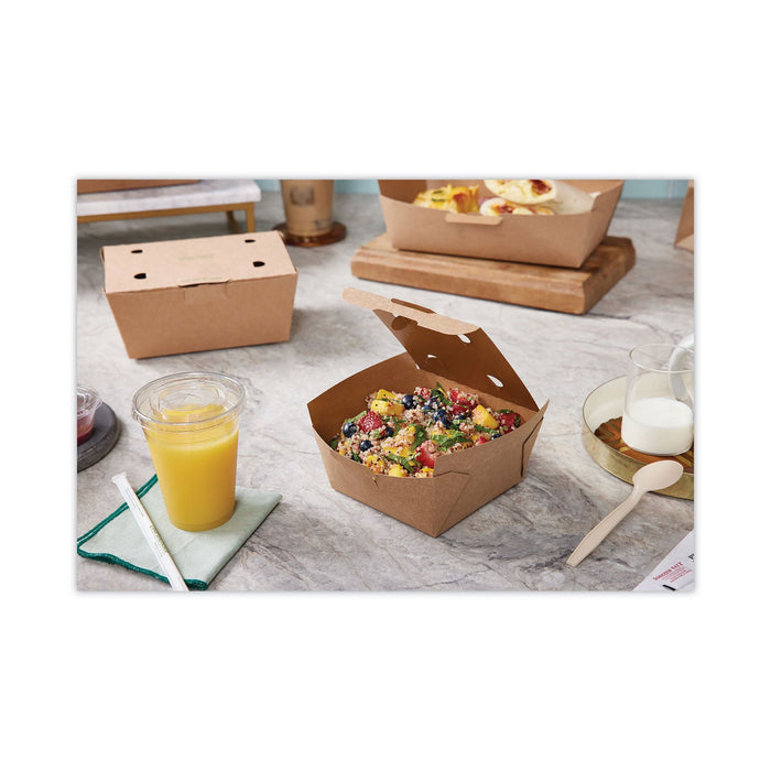 Pactiv Evergreen EarthChoice Tamper Evident OneBox Paper Box, 4.5 x 4.5 x 2.5, Kraft, 312/Carton