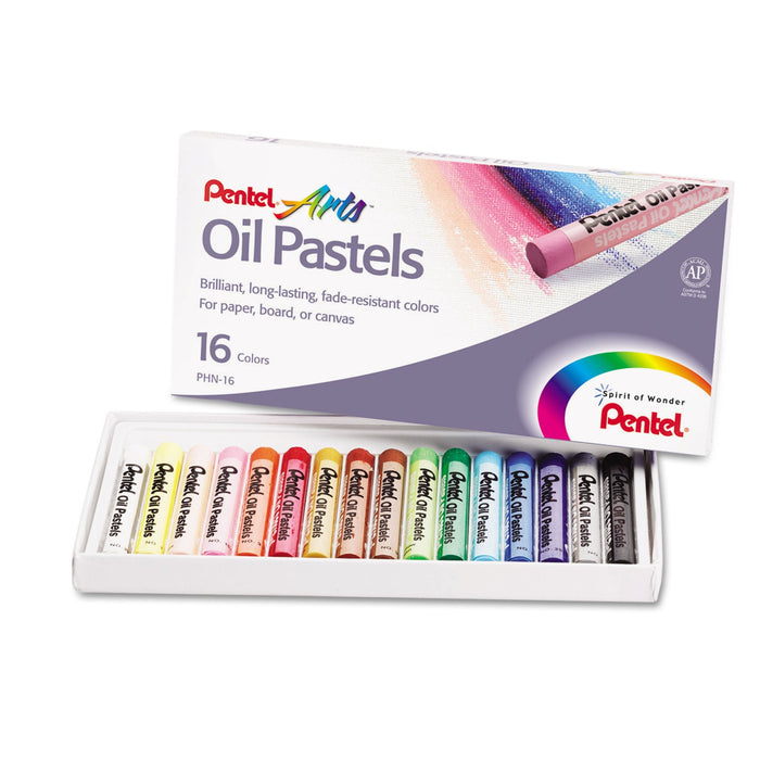Pentel Oil Pastel Set With Carrying Case, 16 Assorted Colors, 0.38" dia x 2.38", 16/Pack