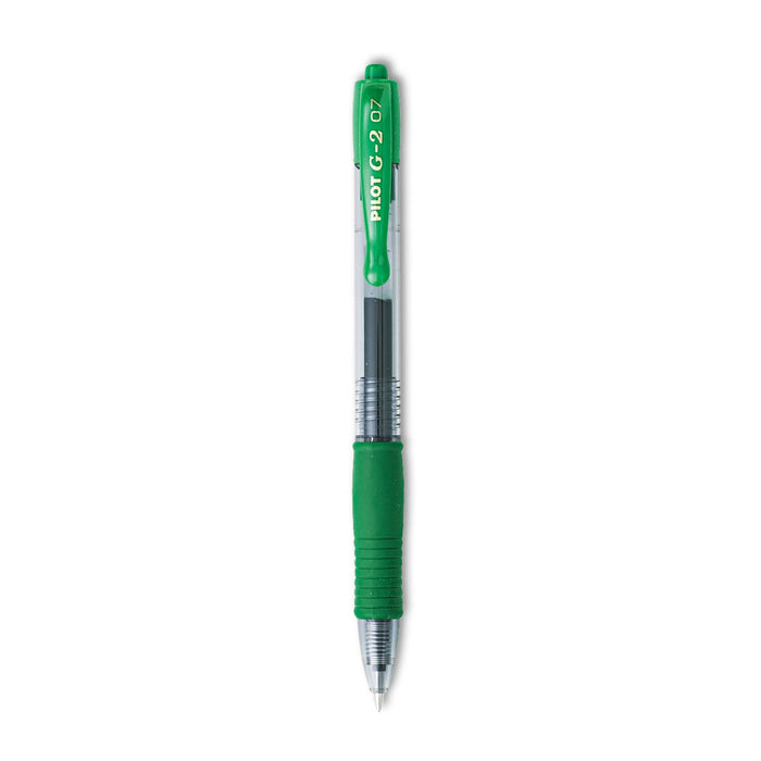 Pilot G2 Premium Gel Pen, Retractable, Fine 0.7 mm, Green Ink, Smoke Barrel, Dozen