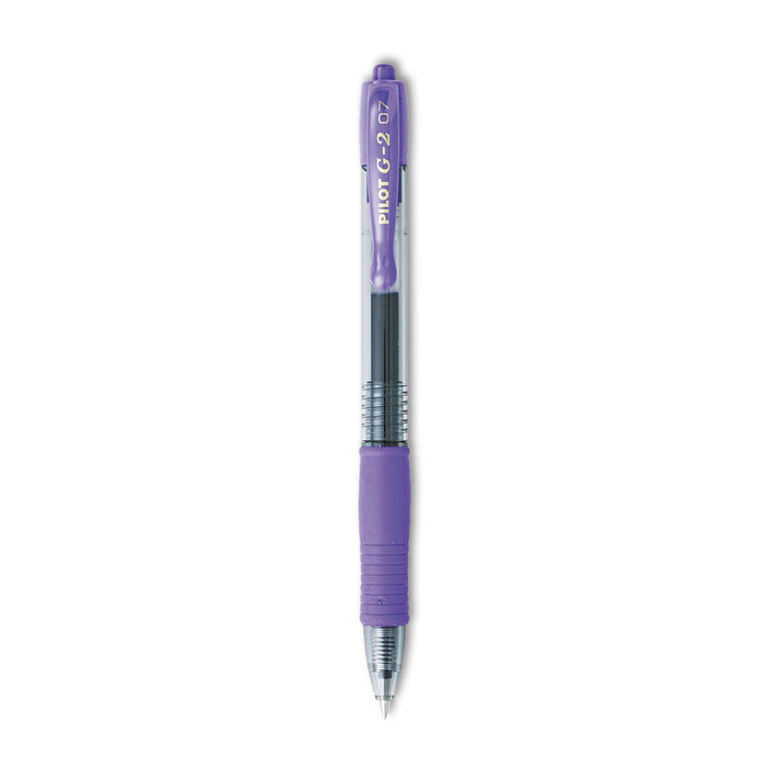 Pilot G2 Premium Gel Pen, Retractable, Fine 0.7 mm, Purple Ink, Smoke Barrel, Dozen