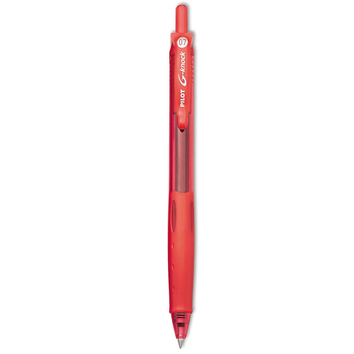 Pilot G-Knock BeGreen Gel Pen, Retractable, Fine 0.7 mm, Red Ink, Red Barrel, Dozen