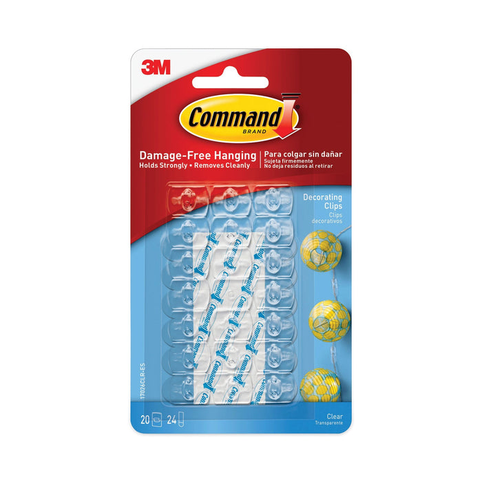 Command Clear Hooks and Strips, Plastic, Decorating Clips, 20 Clips and 24 Strips/Pack