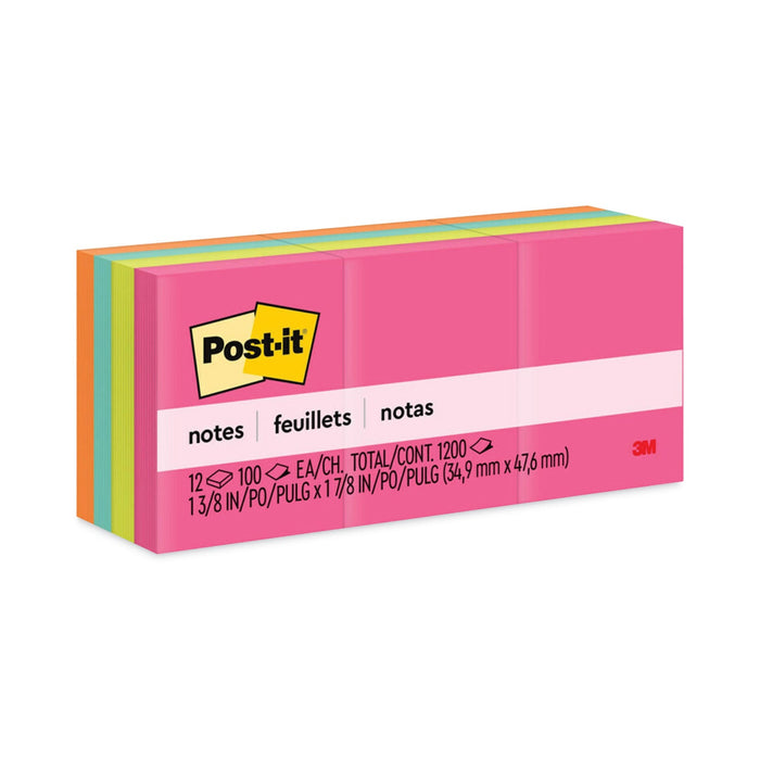 Post-it Original Pads in Poptimistic Collection Colors, 1.38" x 1.88", 100 Sheets/Pad, 12 Pads/Pack