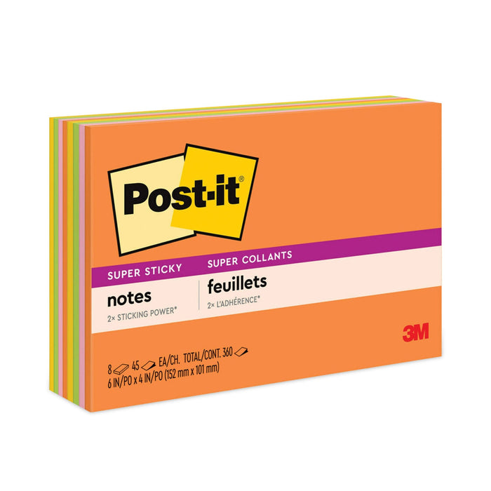 Post-it Meeting Notes in Energy Boost Collection Colors, 6" x 4", 45 Sheets/Pad, 8 Pads/Pack