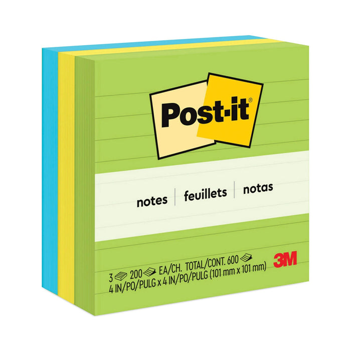 Post-it Original Pads in Floral Fantasy Collection Colors, Note Ruled, 4" x 4", 200 Sheets/Pad, 3 Pads/Pack