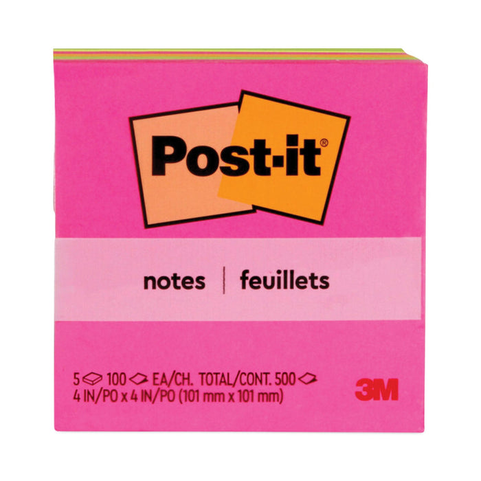 Post-it Original Pads in Poptimistic Collection Colors, 4" x 4", 100 Sheets/Pad, 5 Pads/Pack