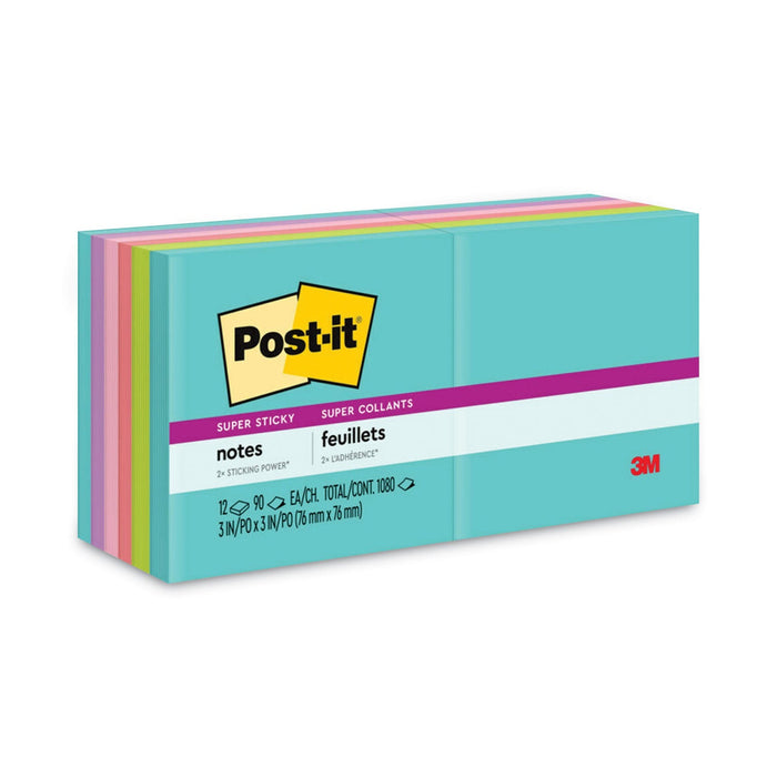 Post-it Pads in Supernova Neon Collection Colors, 3" x 3", 90 Sheets/Pad, 12 Pads/Pack