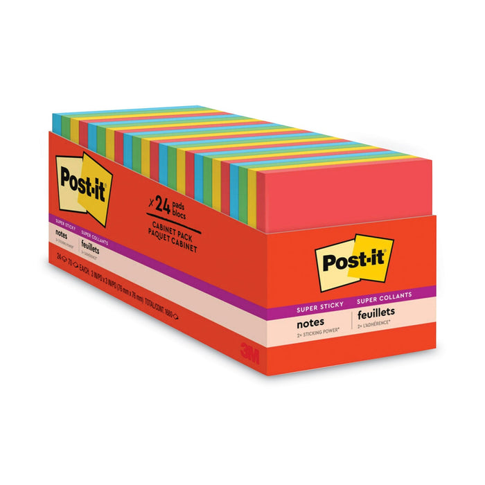 Post-it Pads in Playful Primary Collection Colors, Cabinet Pack, 3" x 3", 70 Sheets/Pad, 24 Pads/Pack