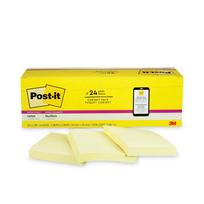 Post-it Pads in Canary Yellow, Cabinet Pack, 3" x 3", 90 Sheets/Pad, 24 Pads/Pack